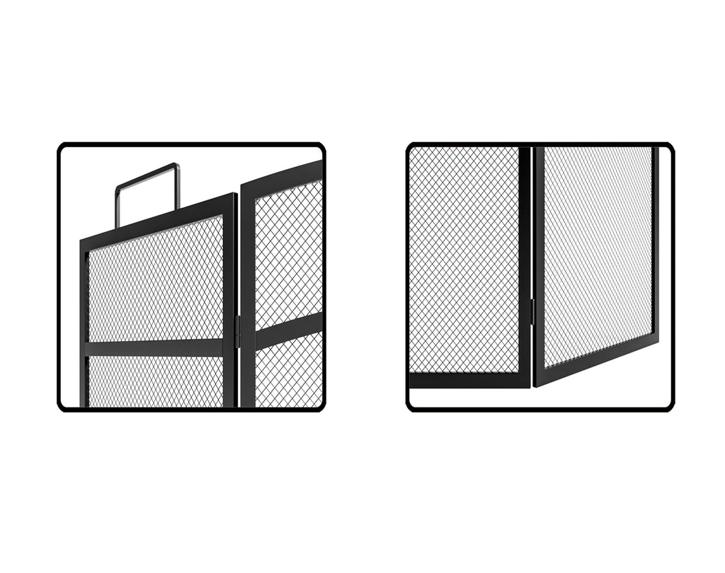 Black Foldable Wrought Metal Mesh Fireplace Screen Q717
