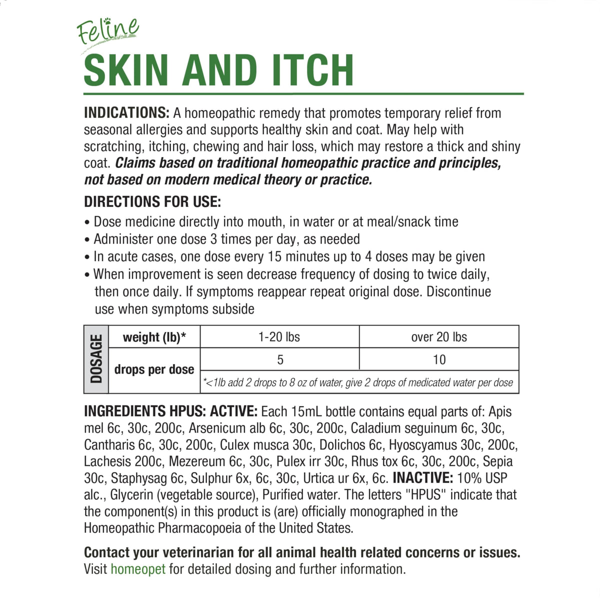 Feline Skin and Itch Supplement 15 Milliliters M69233