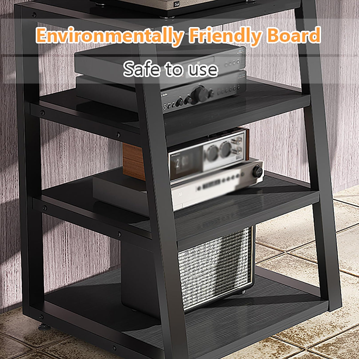 Black Corner Media Stand with Shelves W3379