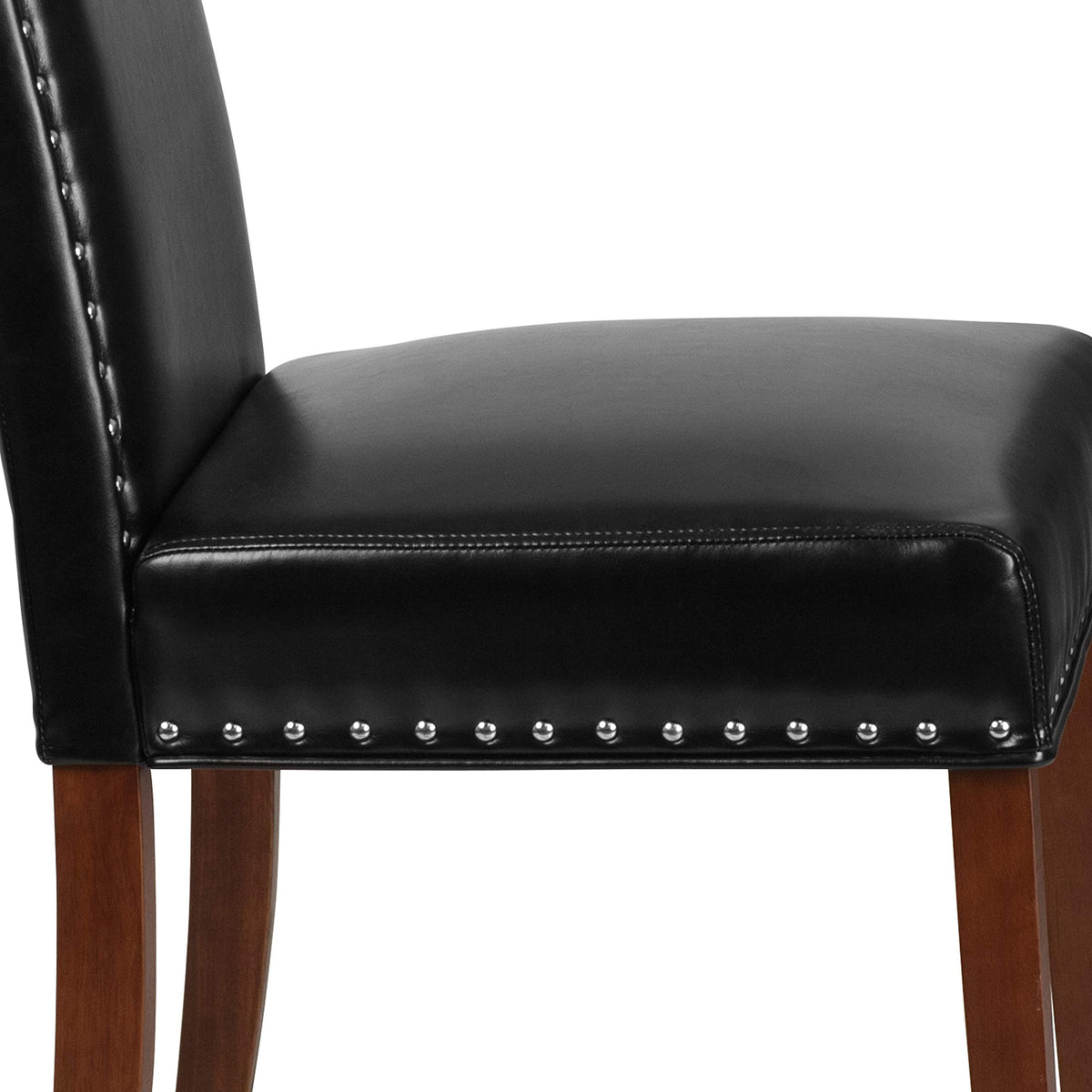 Black LeatherSoft Parsons Chair with Nail Trim B70457
