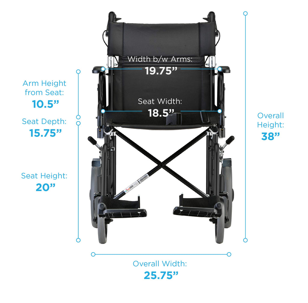 Lightweight Transport Chair with Locking Hand Brakes, Black S772