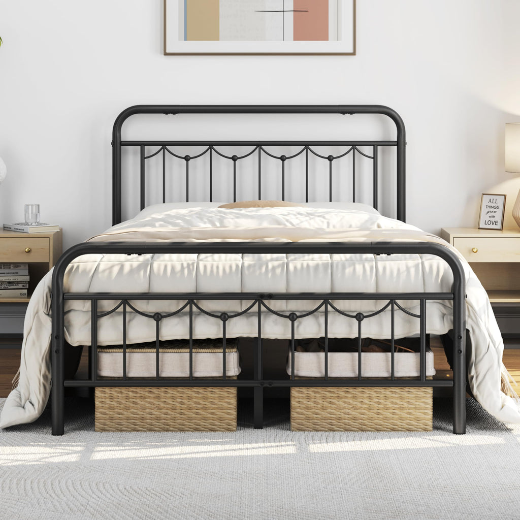 Black Metal Bed Frame with Spindle Headboard W317
