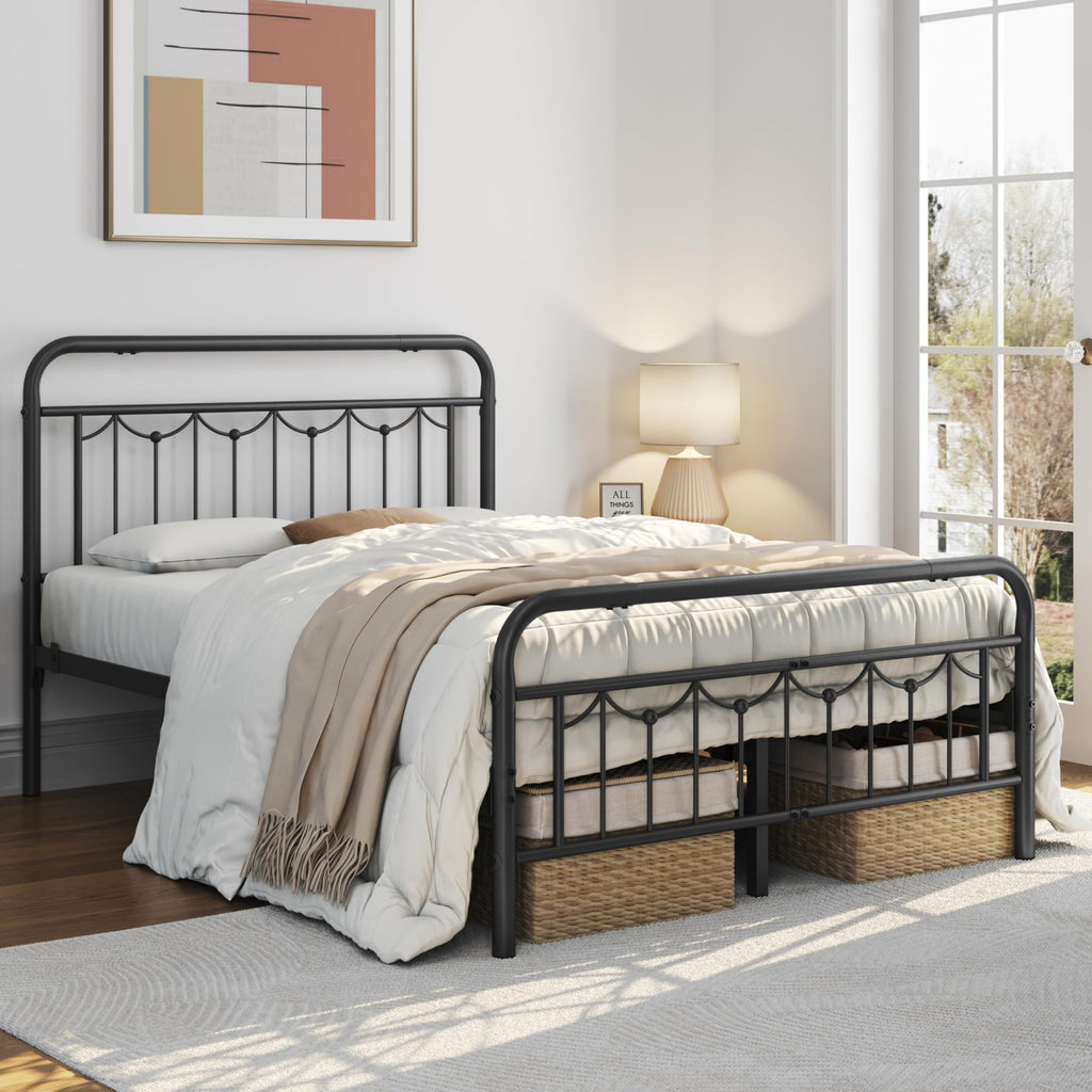 Black Metal Bed Frame with Spindle Headboard W317