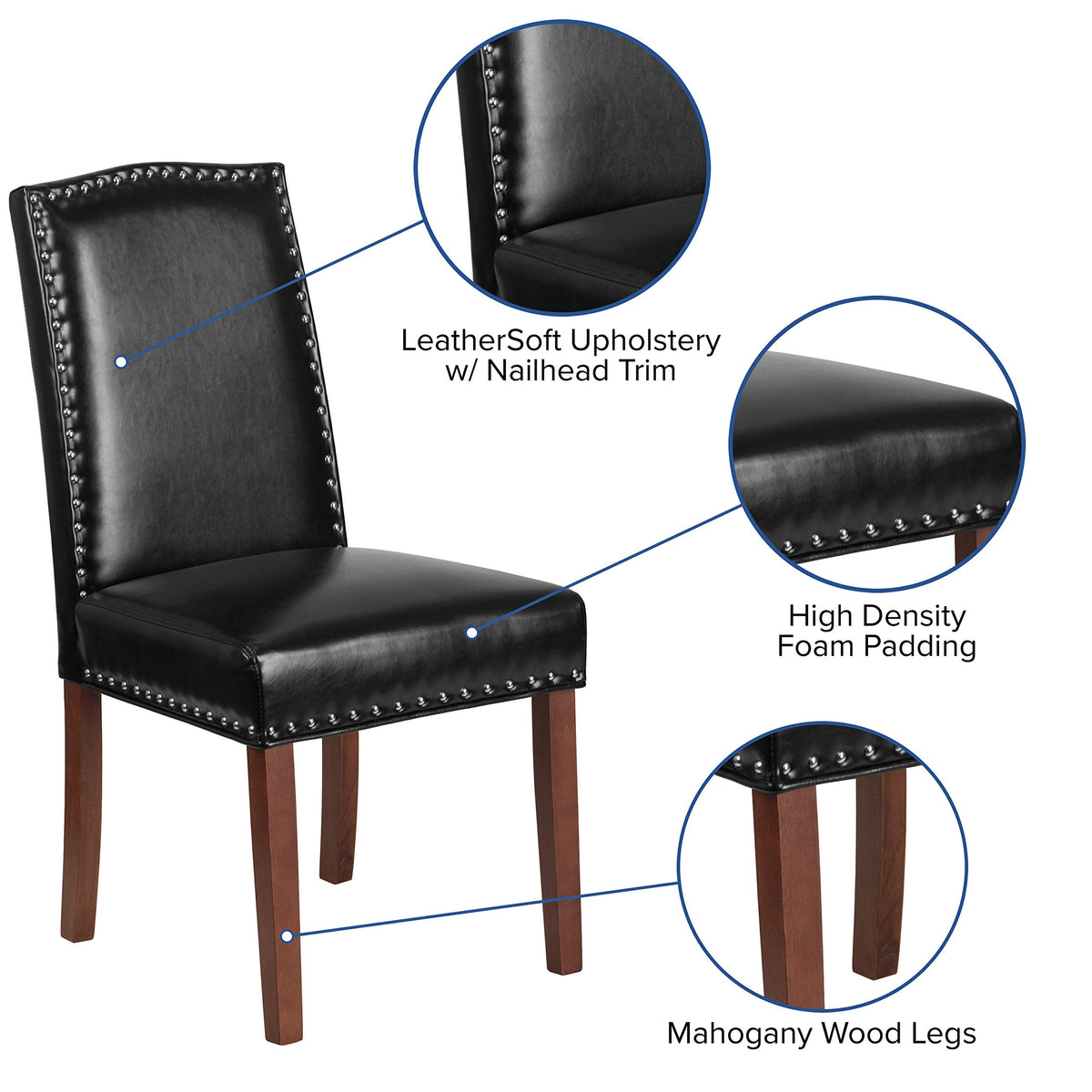 Black LeatherSoft Parsons Chair with Nail Trim B70457