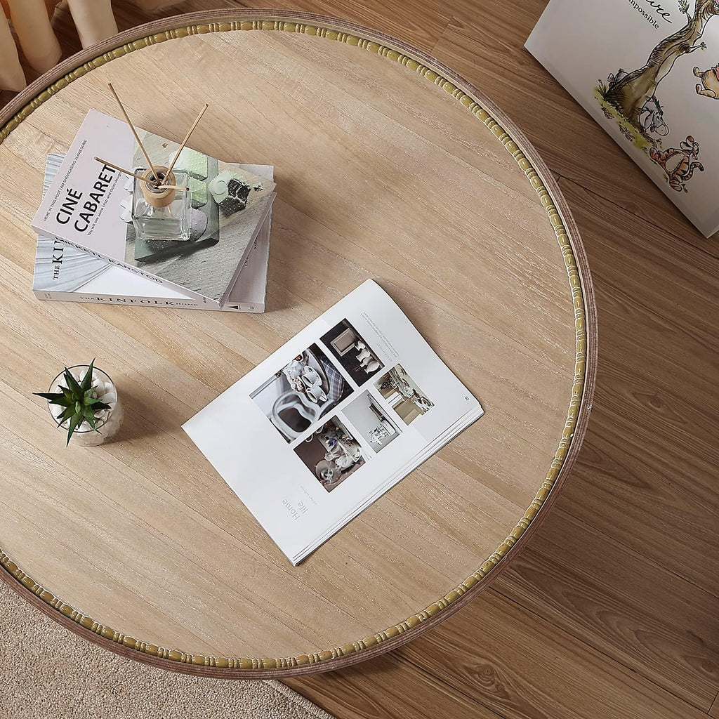 Farmhouse Round Coffee Table with Storage Shelf S49483