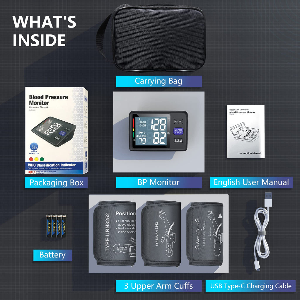 Blood Pressure Machine Upper Arm, 3 Size Cuffs, Automatic Digital BP Monitor, Large Backlit LCD N694