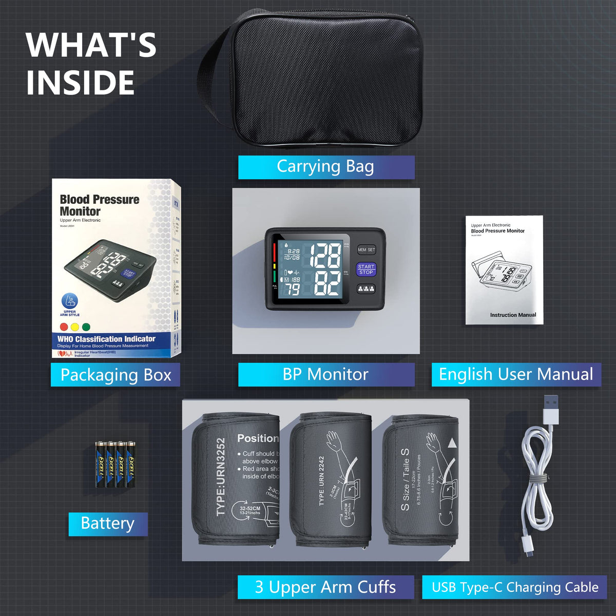 Blood Pressure Machine Upper Arm, 3 Size Cuffs, Automatic Digital BP Monitor, Large Backlit LCD N694