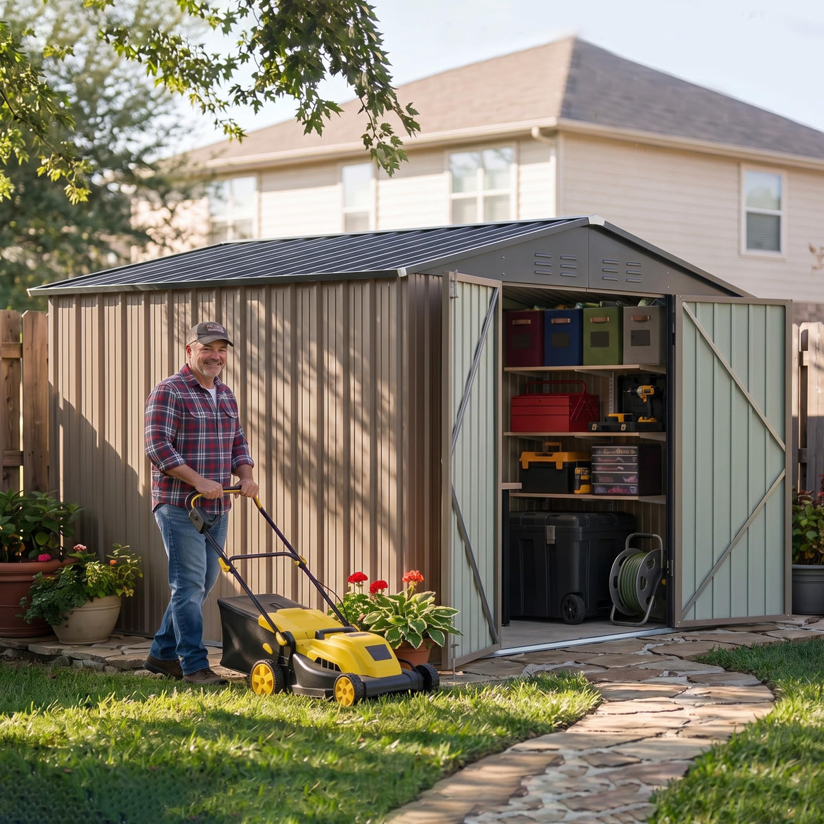 8x10 FT Metal Outdoor Storage Shed with Lockable Door I42782