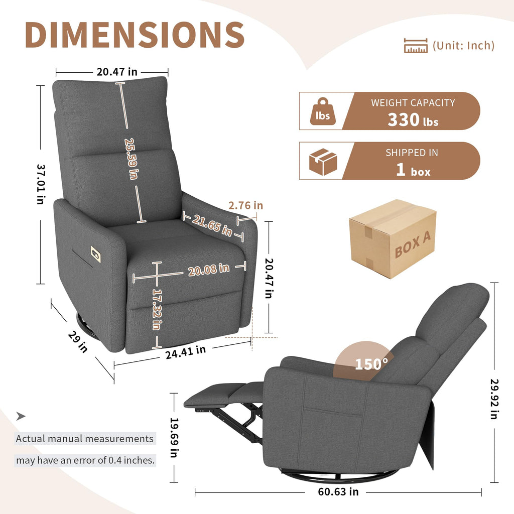 Dark Gray Velvet Swivel Recliner Chair B2769