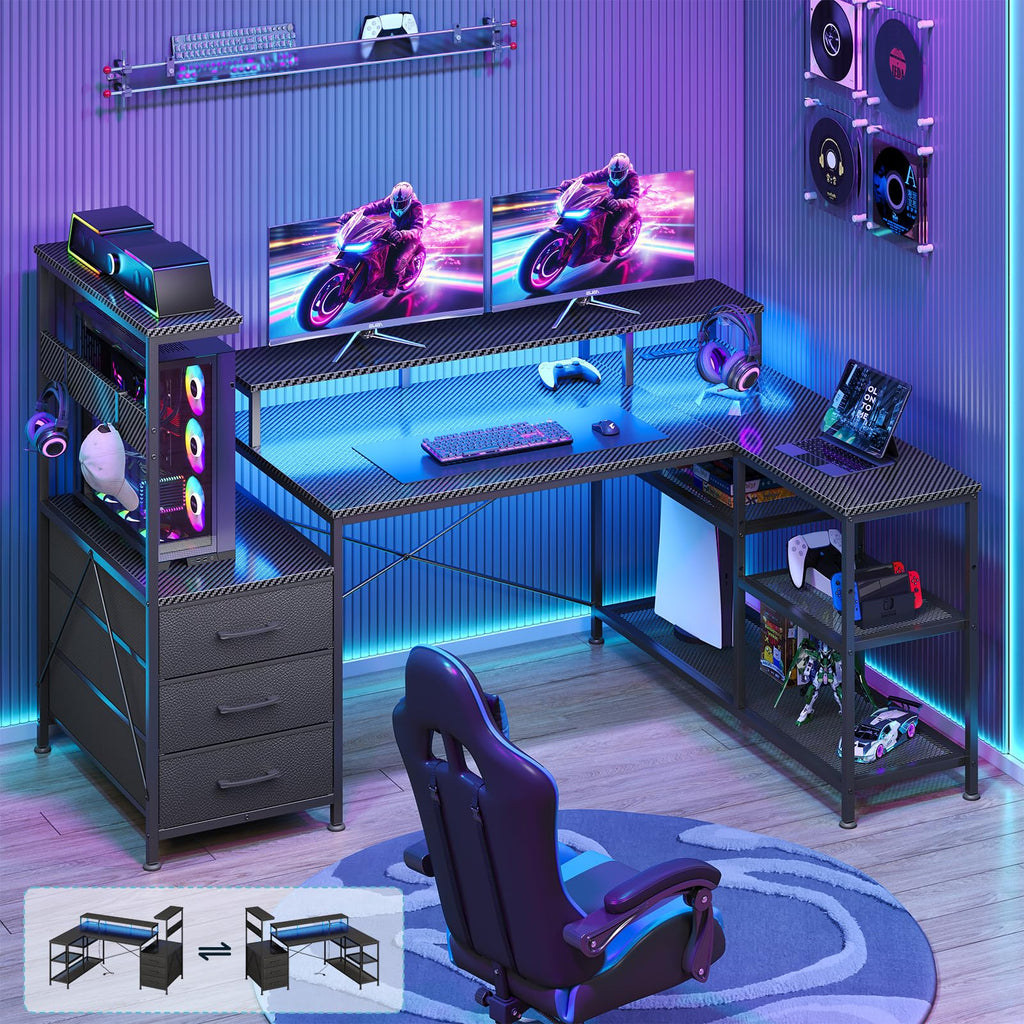 L Shaped Gaming Desk with Drawers P5180