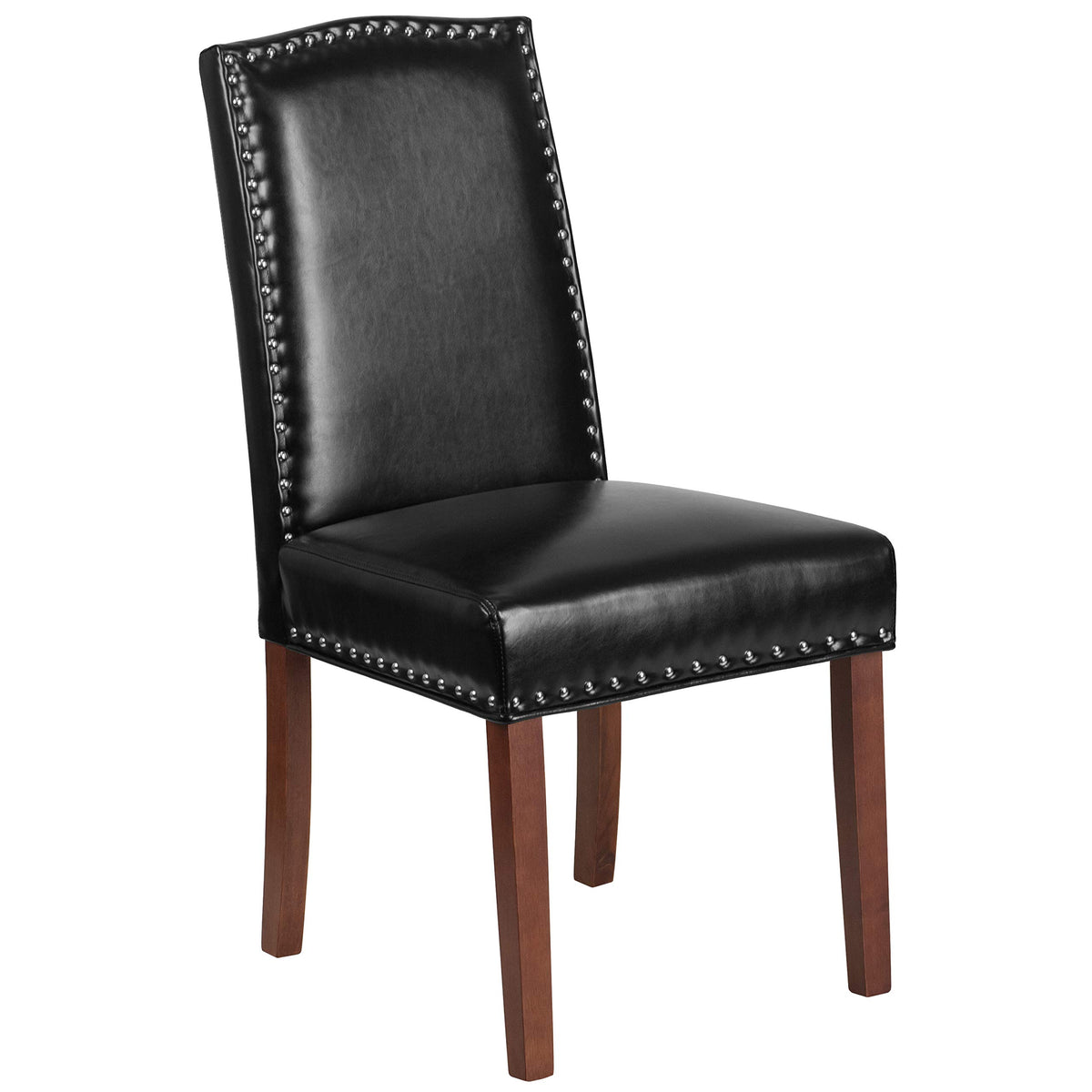 Black LeatherSoft Parsons Chair with Nail Trim B70457