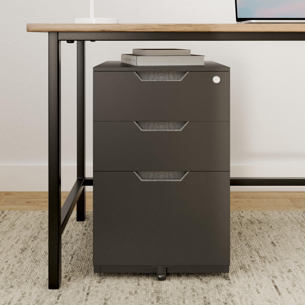 3-Drawer Black Mobile File Cabinet with Lock D387260