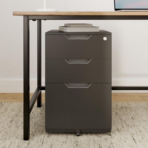 3-Drawer Black Mobile File Cabinet with Lock D387260