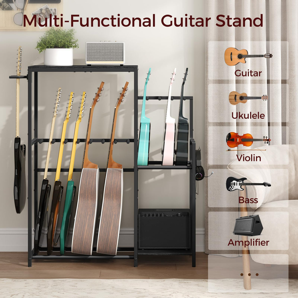 Guitar Stand, Multi-Guitar Rack, AMP Stand, Record Rack Z539