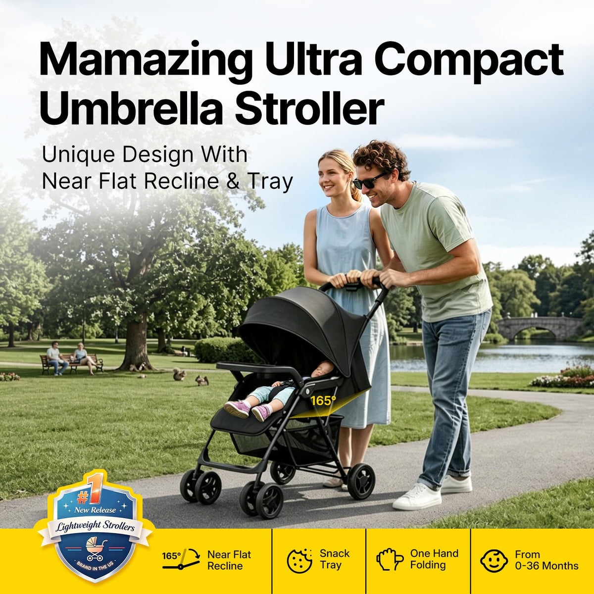 Lightweight Travel Stroller with Near-Flat Recline Seat K390