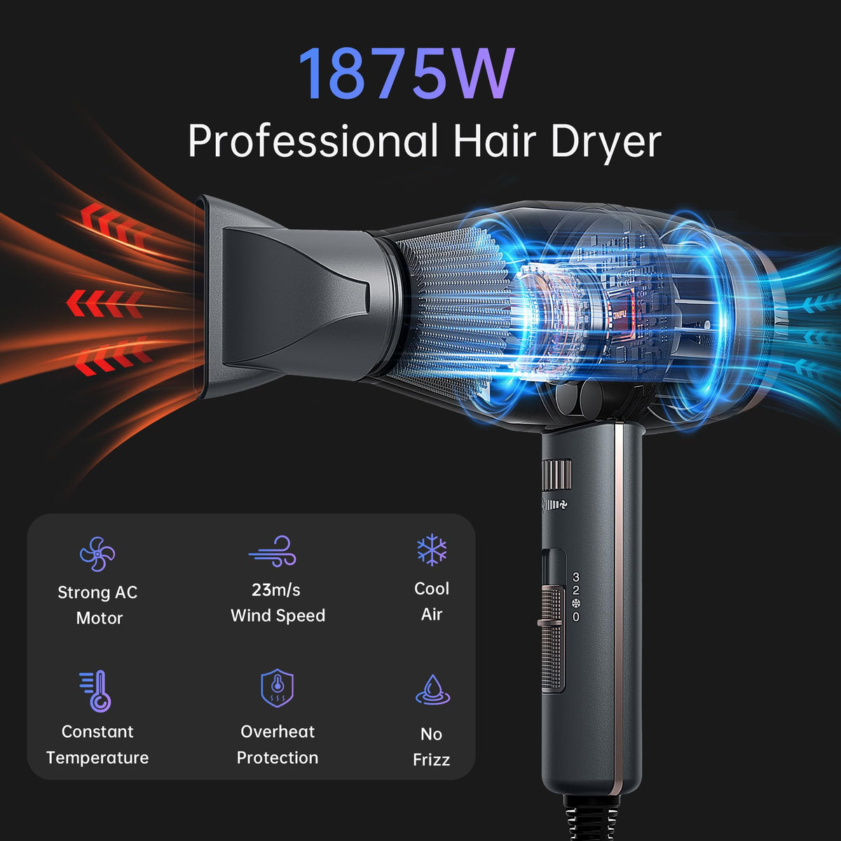 Ionic Hair Dryer with Diffuser 1875 Watt G738