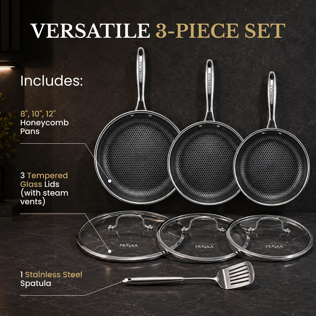 8/10/12" Stainless Steel Nonstick Pan Set A92203