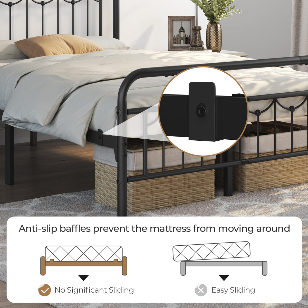Black Metal Bed Frame with Spindle Headboard W317