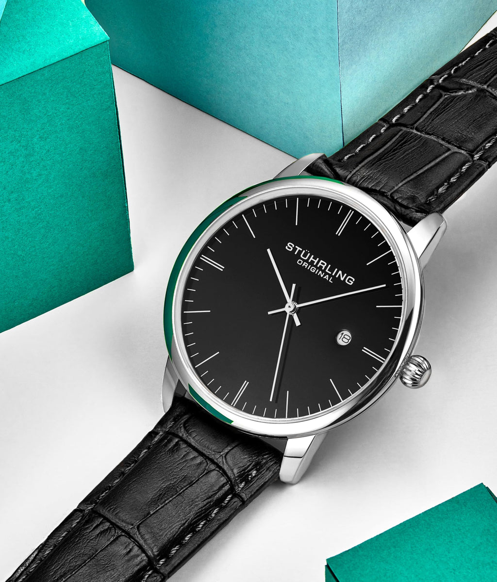 Men's 40mm Ultra Slim Leather Strap Quartz Analog Dress Watch L1571