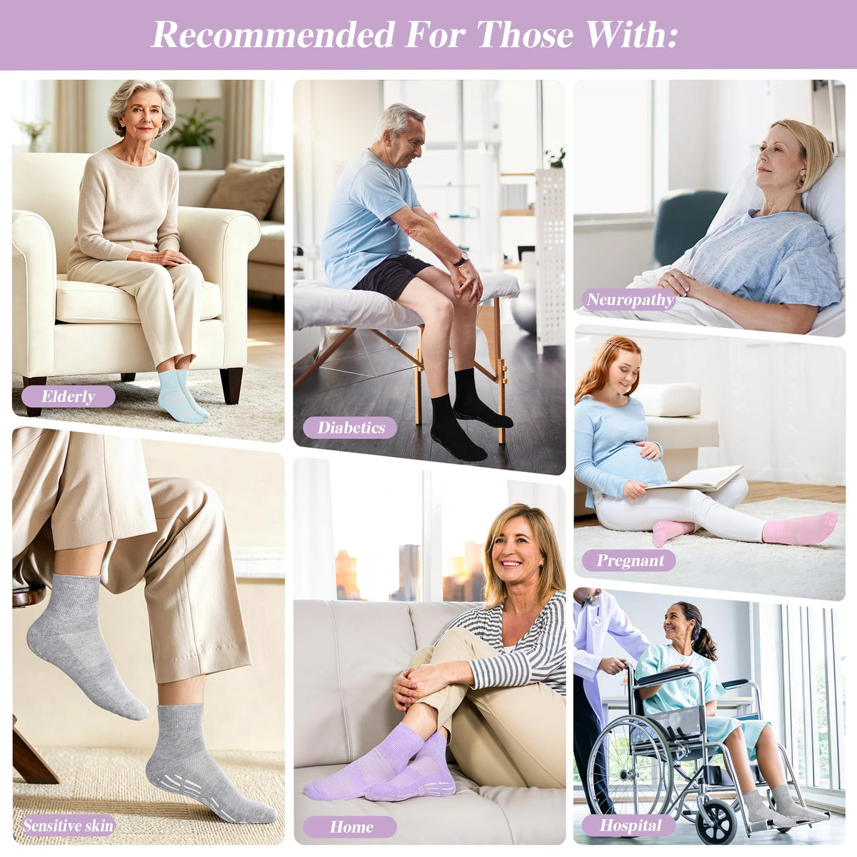 Non Slip Seamless Diabetic Ankle Socks 5 Pairs D740
