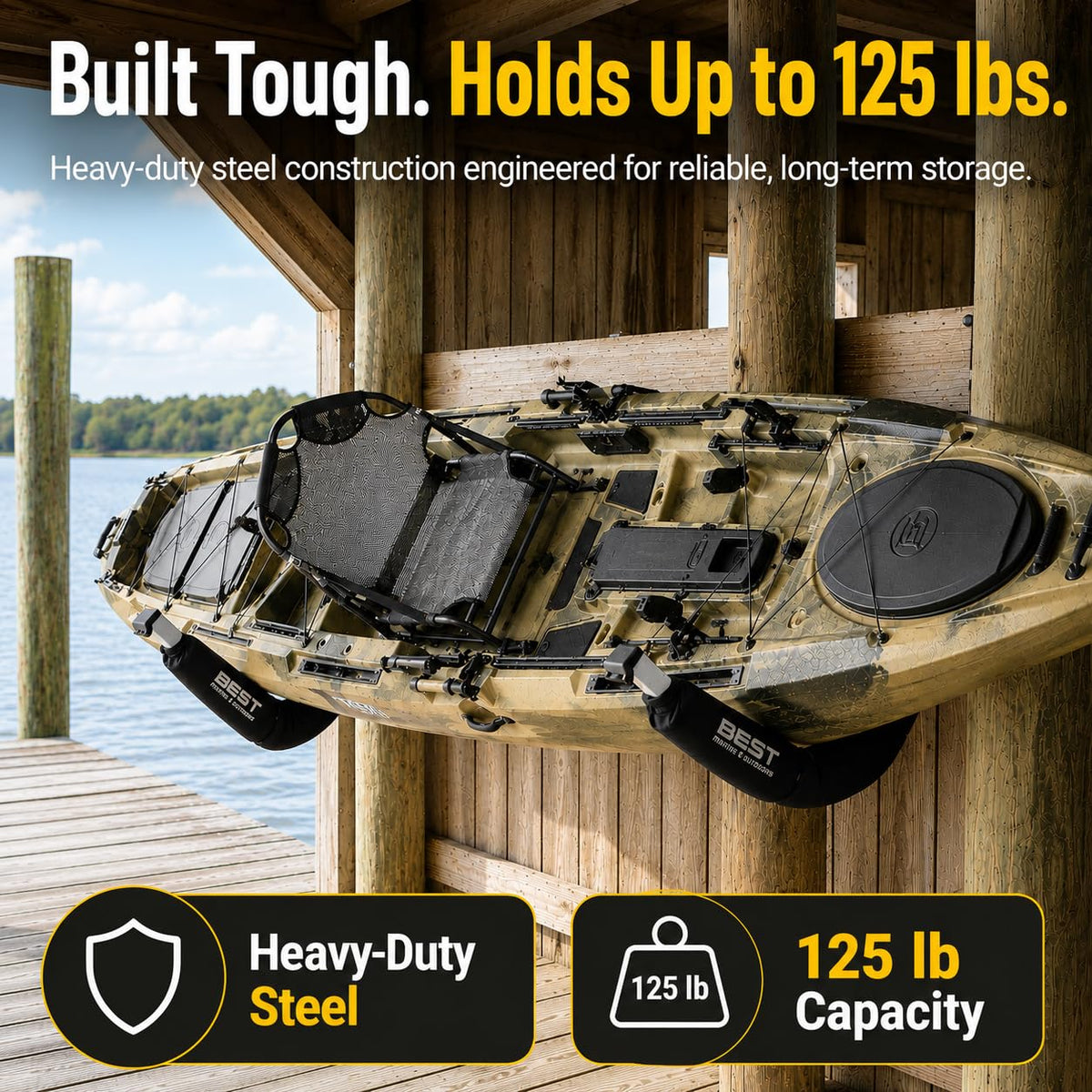 Kayak Wall Mount Storage Rack, Heavy Duty Steel, 125LB Capacity O942