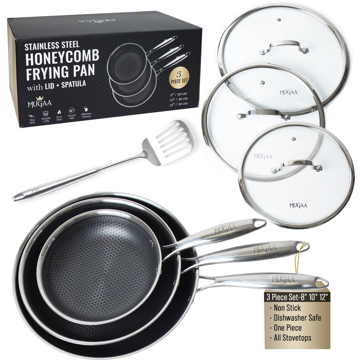 8/10/12" Stainless Steel Nonstick Pan Set A92203