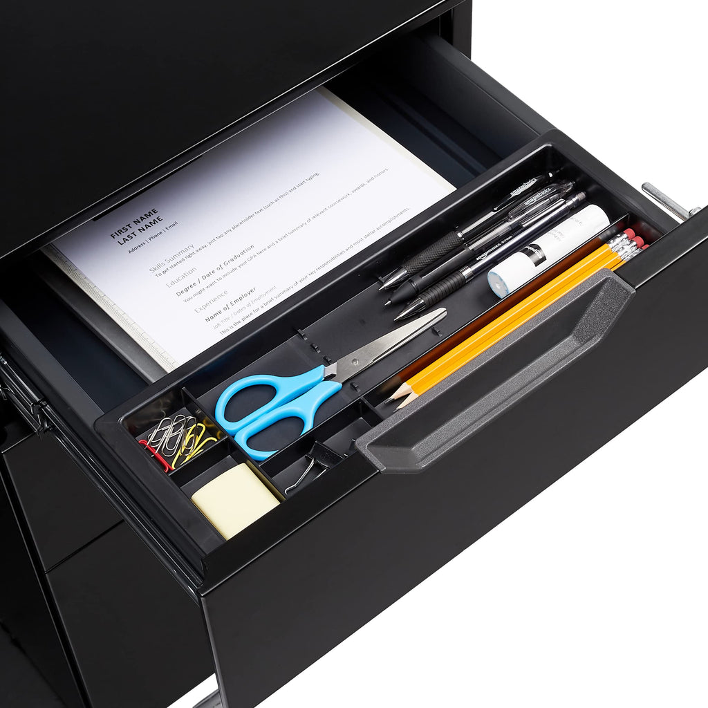 3-Drawer Black Mobile File Cabinet with Lock D387260