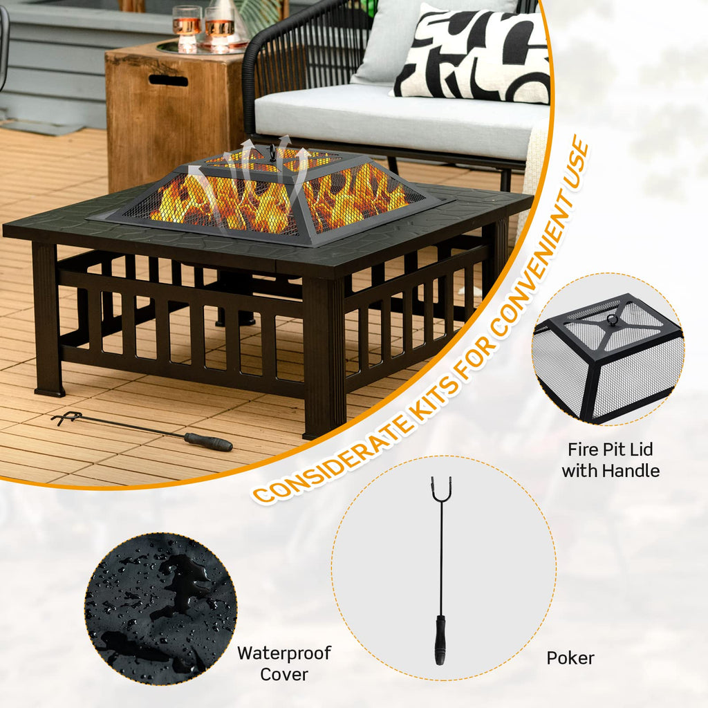 32 Inch Square Steel Wood Burning Fire Pit X89652
