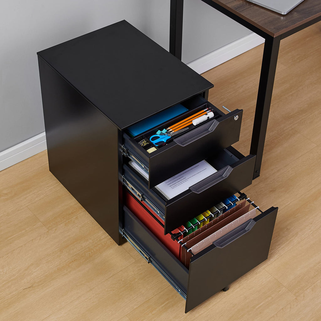 3-Drawer Black Mobile File Cabinet with Lock D387260