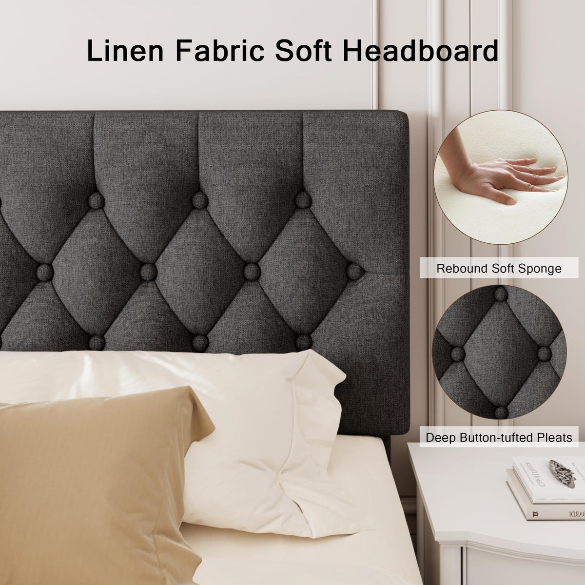 King Size Upholstered Platform Bed with Headboard I772638