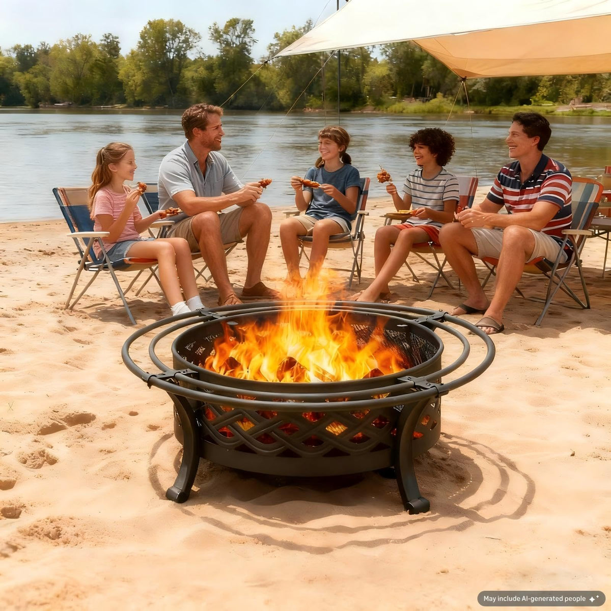 36 Inch Outdoor Fire Pit with Spark Screen Black A7050