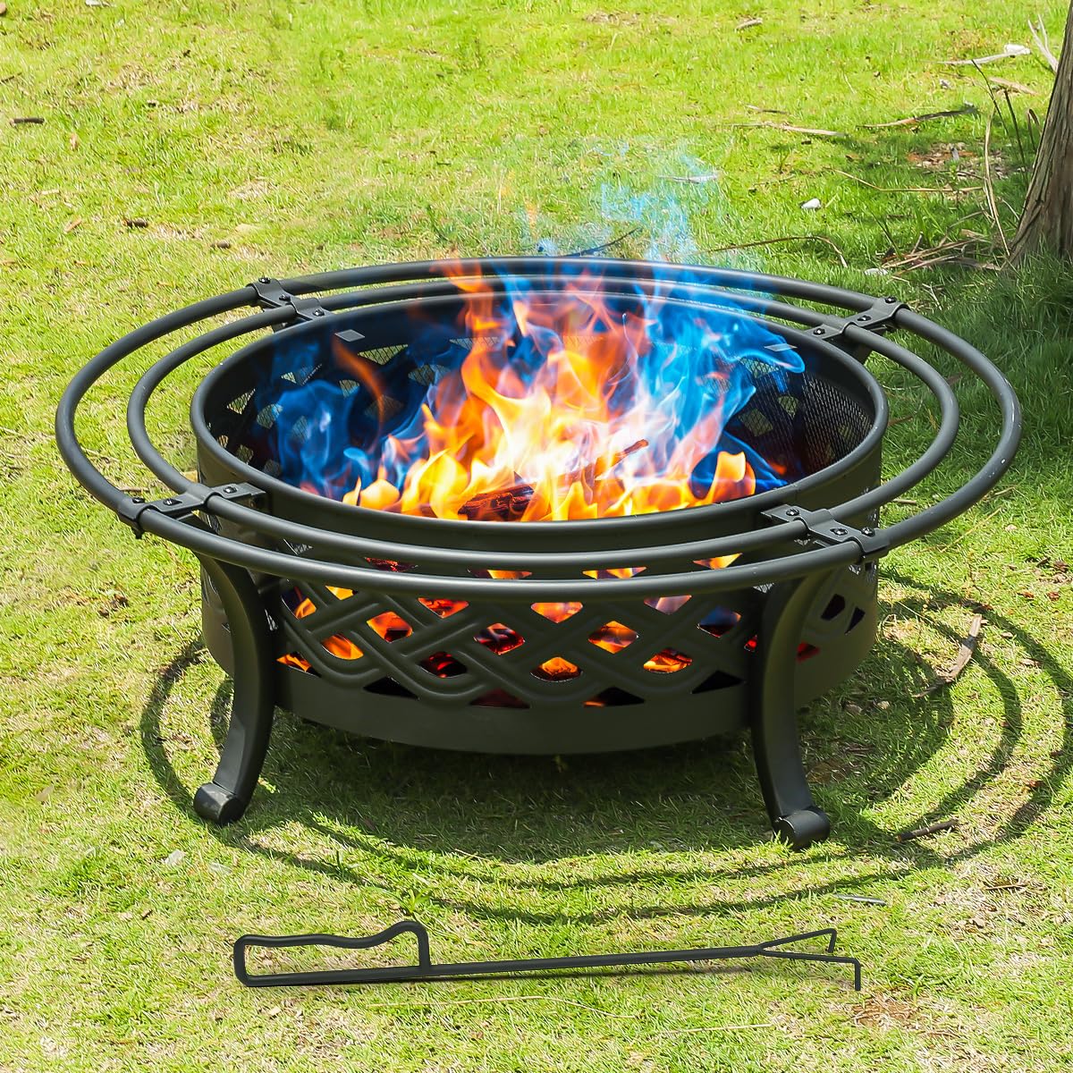 36 Inch Outdoor Fire Pit with Spark Screen Black A7050