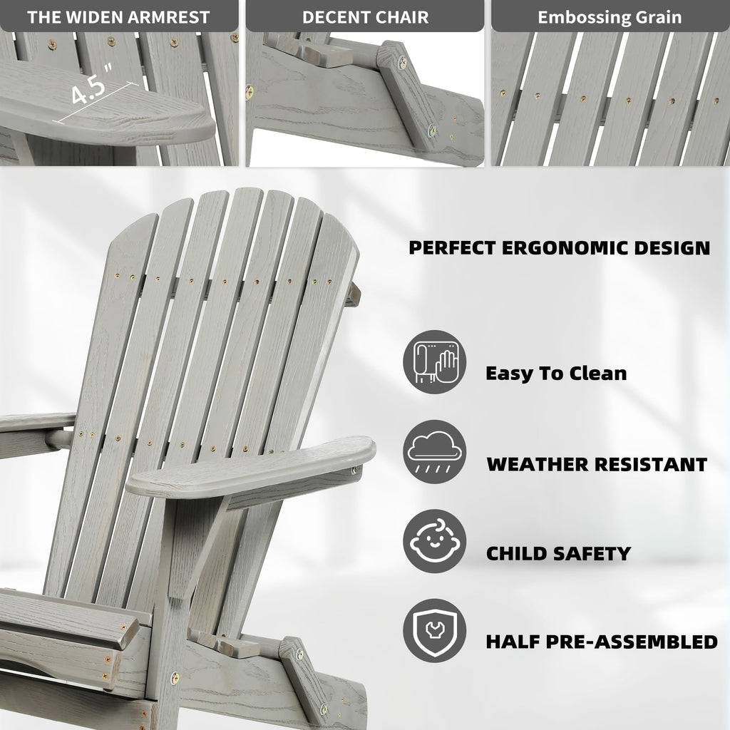 Wood Lounge Patio Chair Set of 2, Folding Adirondack Chairs, Solid Cedar Wood Y778283