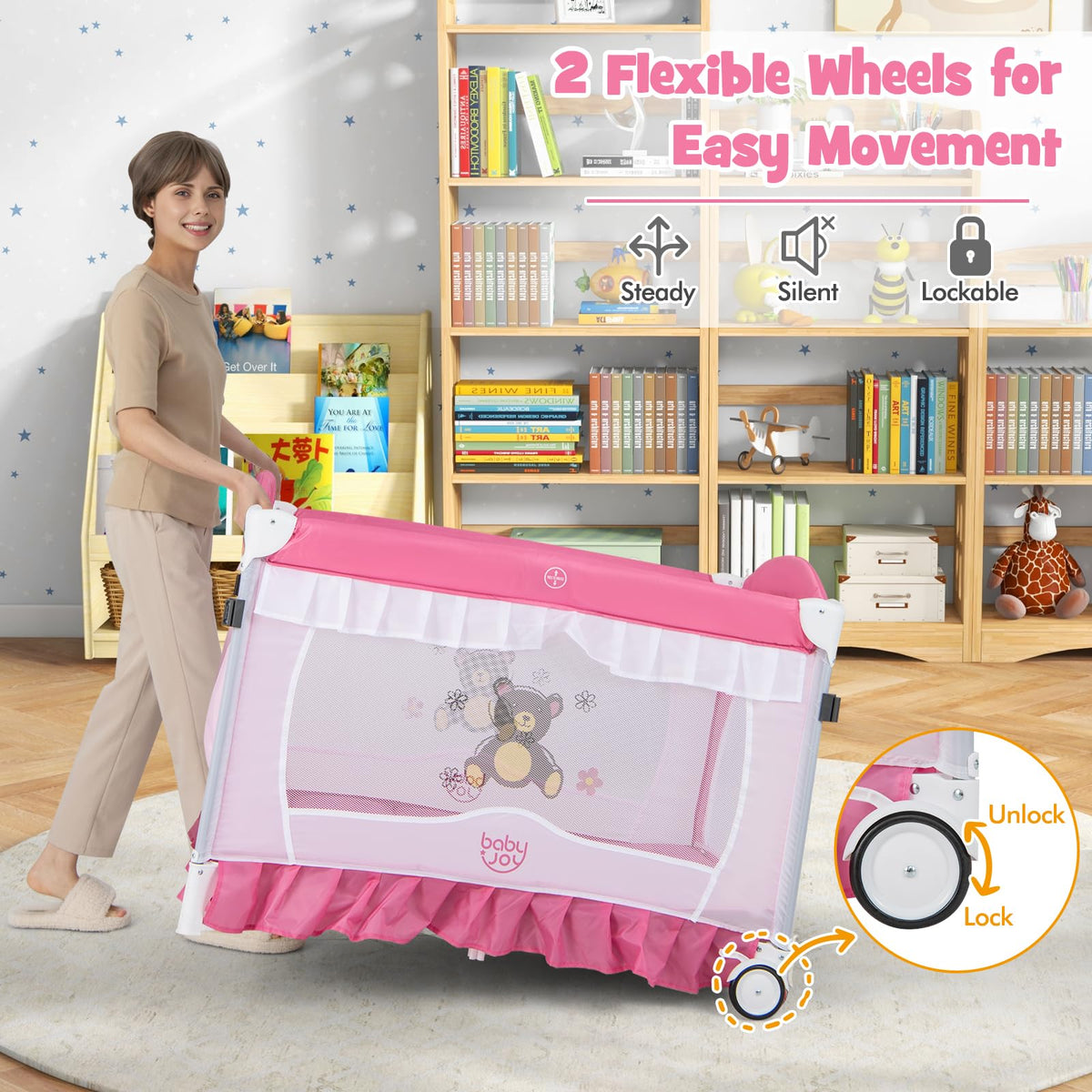 4 in 1 Pack and Play with Canopy, Portable Playard with Bassinet H2114