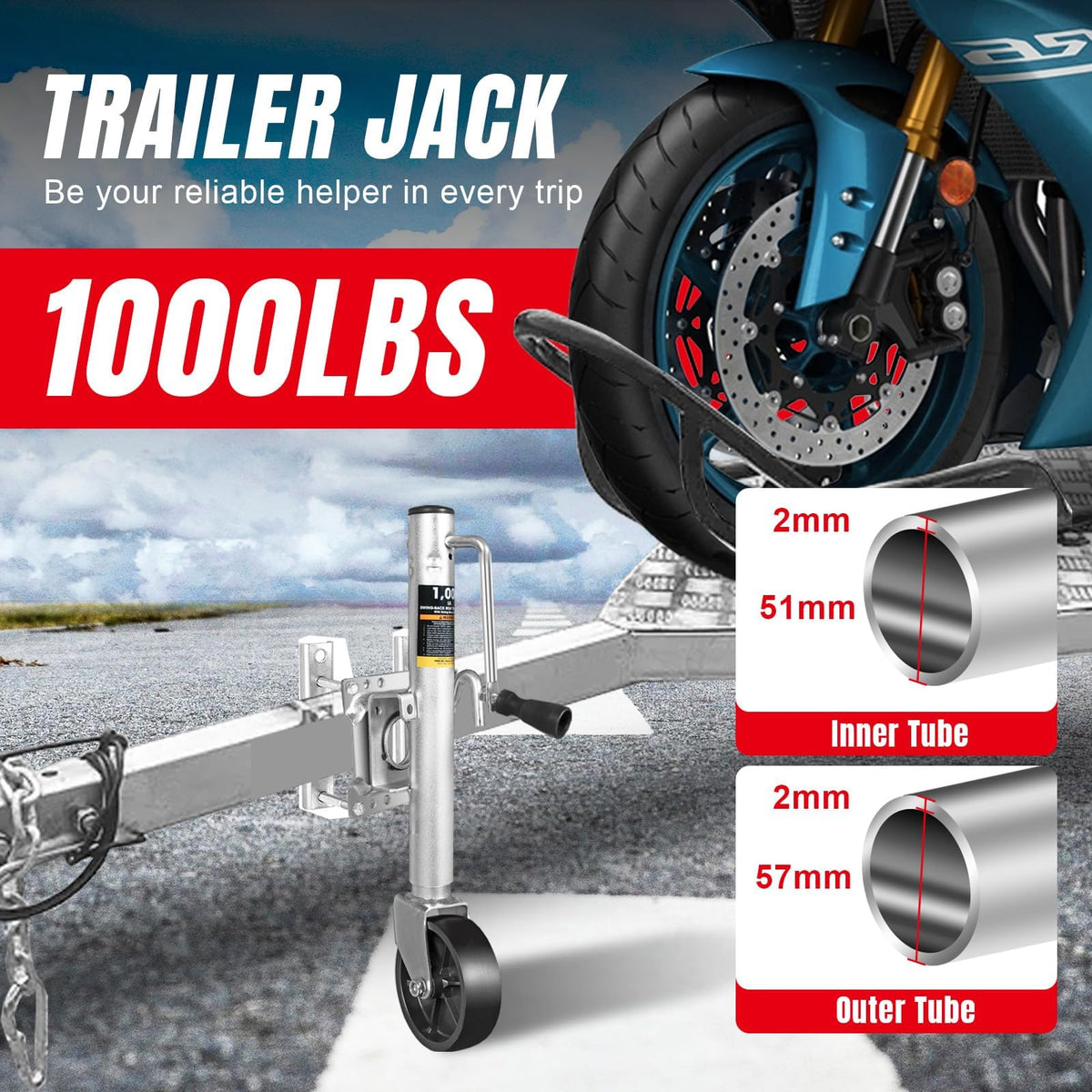 1000 lbs Trailer Jack with Wheel C5508