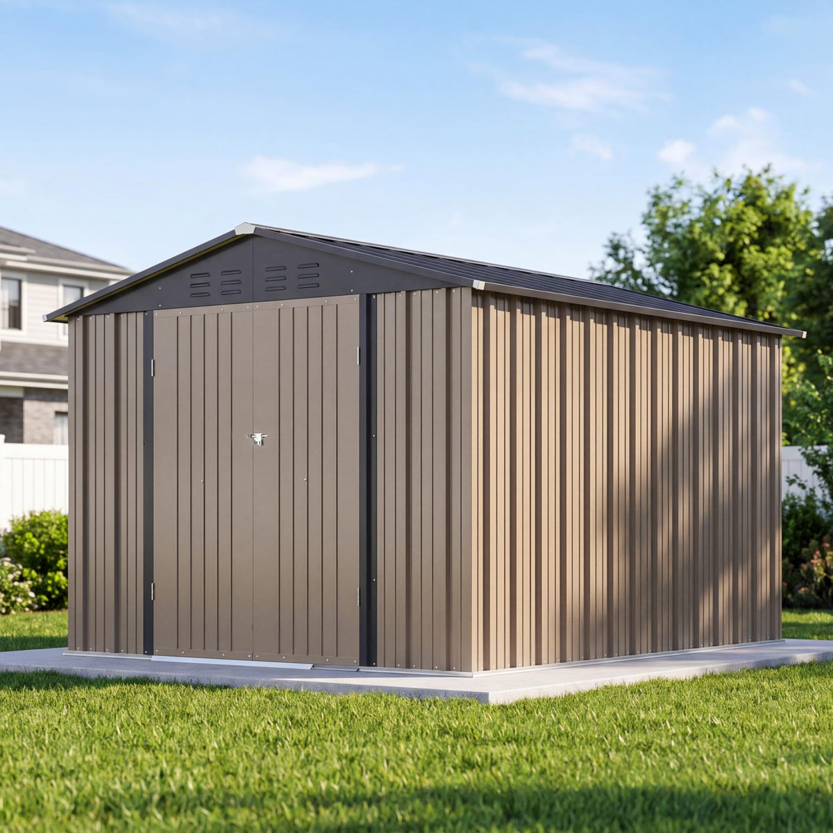 8x10 FT Metal Outdoor Storage Shed with Lockable Door I42782