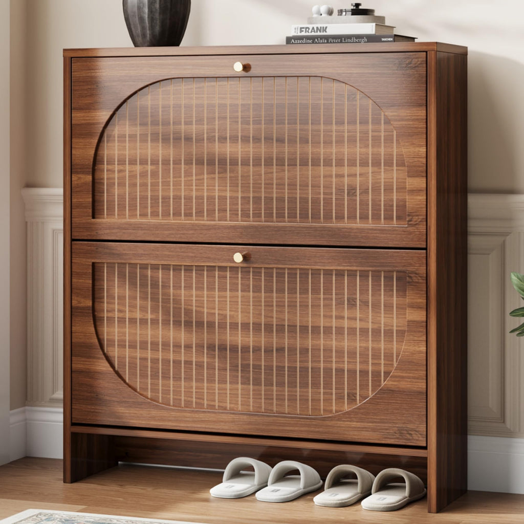Luminous Walnut Shoe Storage Cabinet with Adjustable Shelves R56777