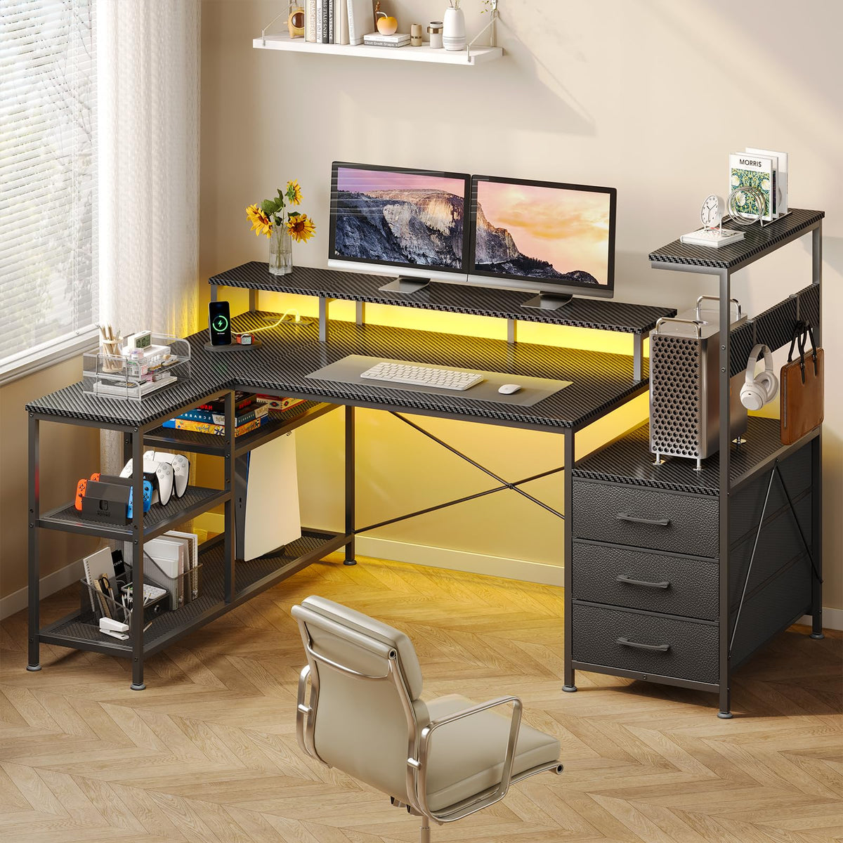 L Shaped Gaming Desk with Drawers P5180