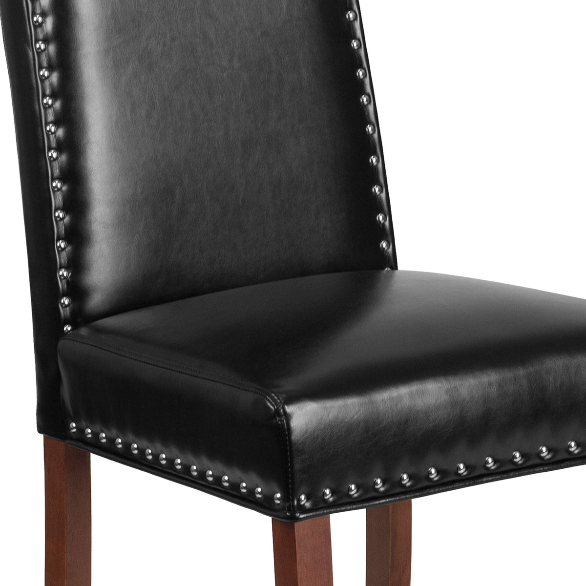 Black LeatherSoft Parsons Chair with Nail Trim B70457
