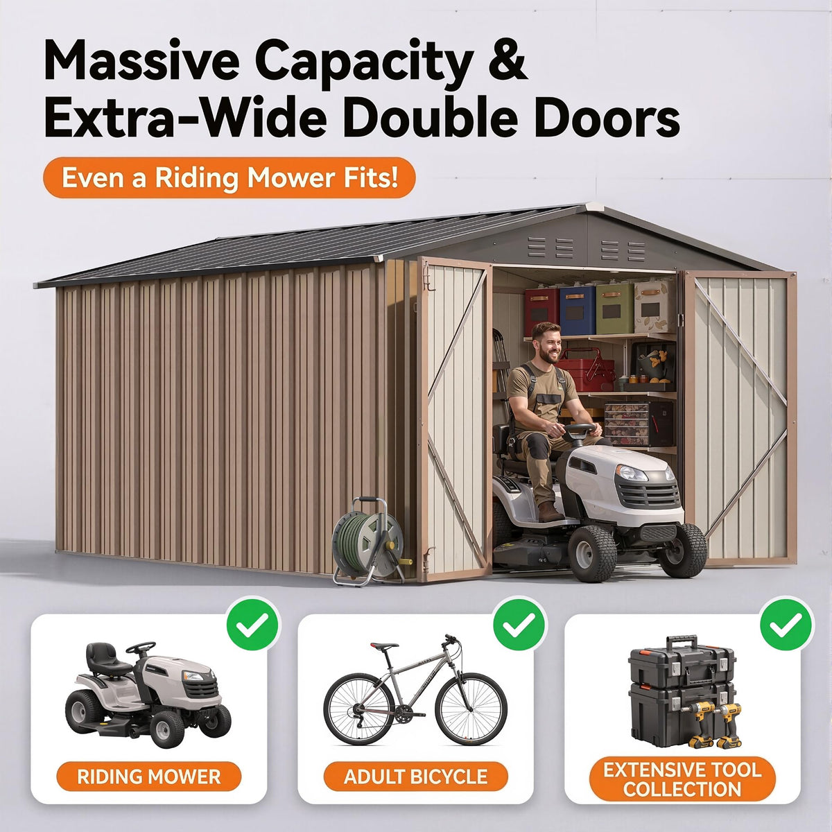 8x10 FT Metal Outdoor Storage Shed with Lockable Door I42782