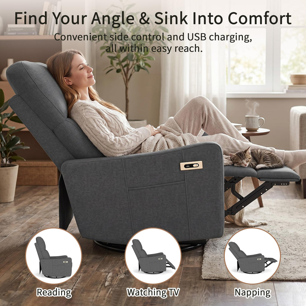 Dark Gray Velvet Swivel Recliner Chair B2769