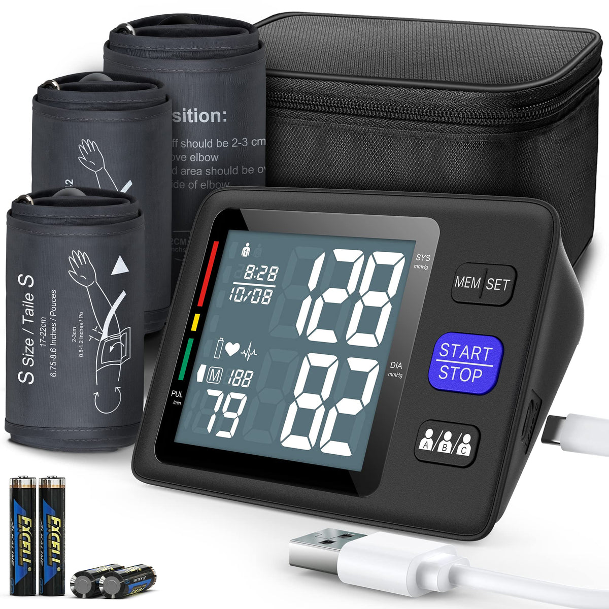 Blood Pressure Machine Upper Arm, 3 Size Cuffs, Automatic Digital BP Monitor, Large Backlit LCD N694