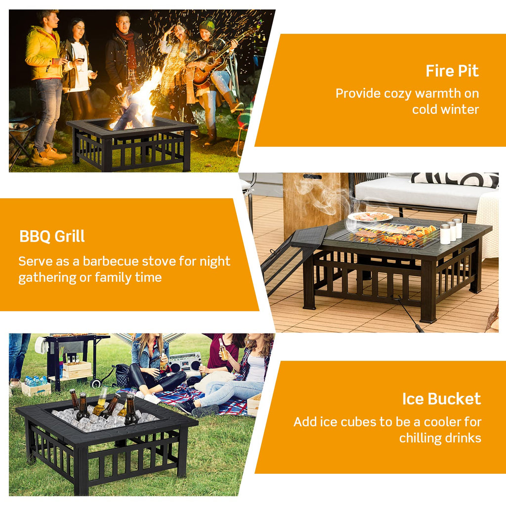 32 Inch Square Steel Wood Burning Fire Pit X89652