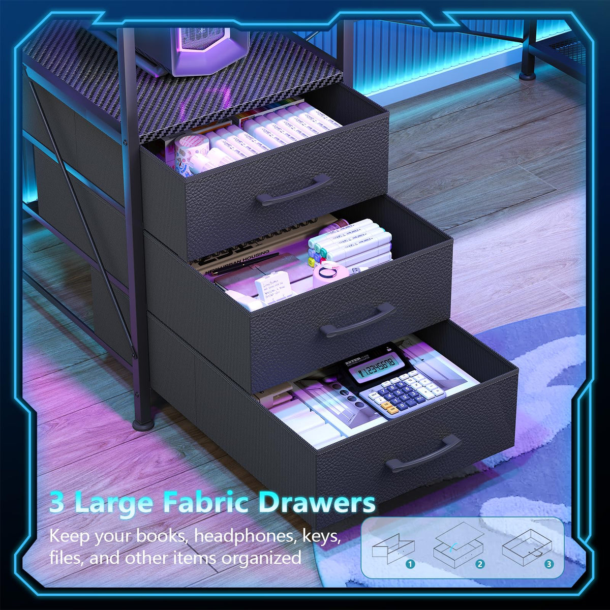 L Shaped Gaming Desk with Drawers P5180