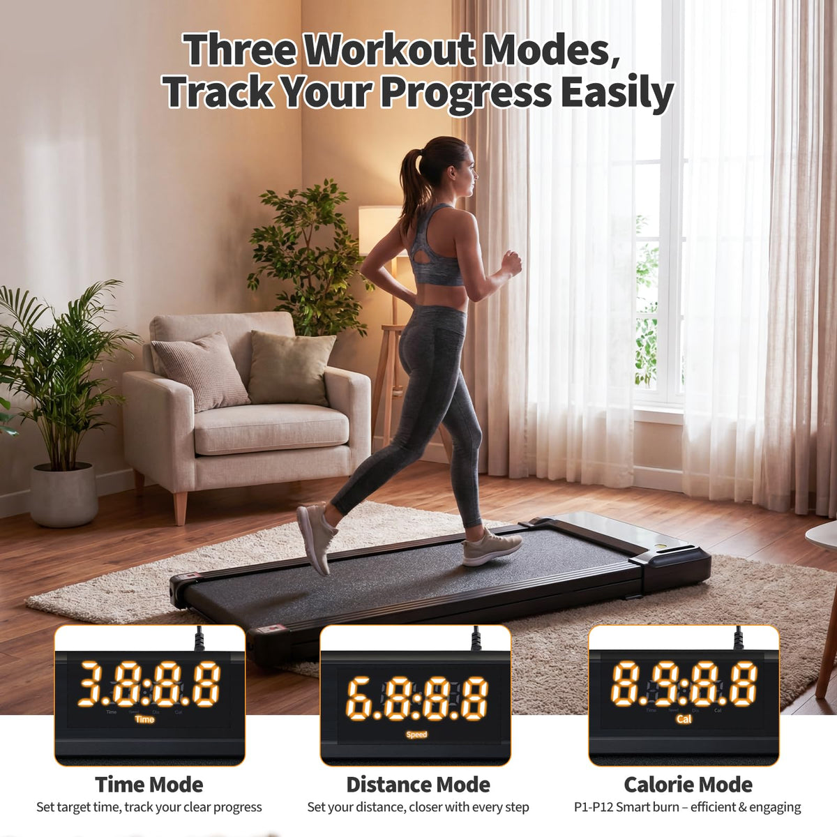 Black Portable 3-in-1 Walking Pad Treadmill H82337