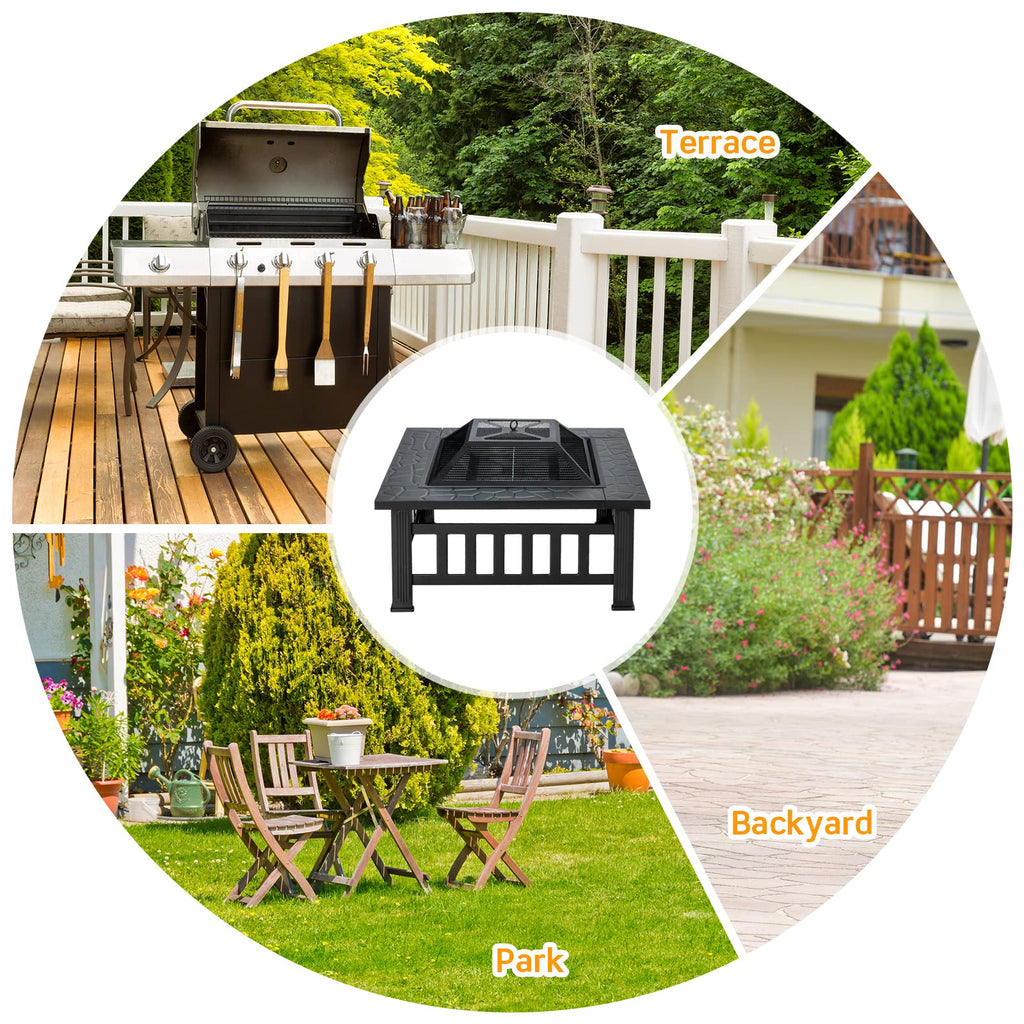 32 Inch Square Steel Wood Burning Fire Pit X89652