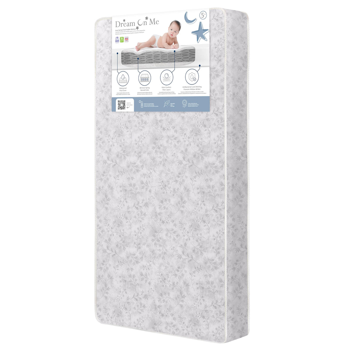Baby Crib Mattress, Reversible, Waterproof Cover, 52" x 28" x 5" O194
