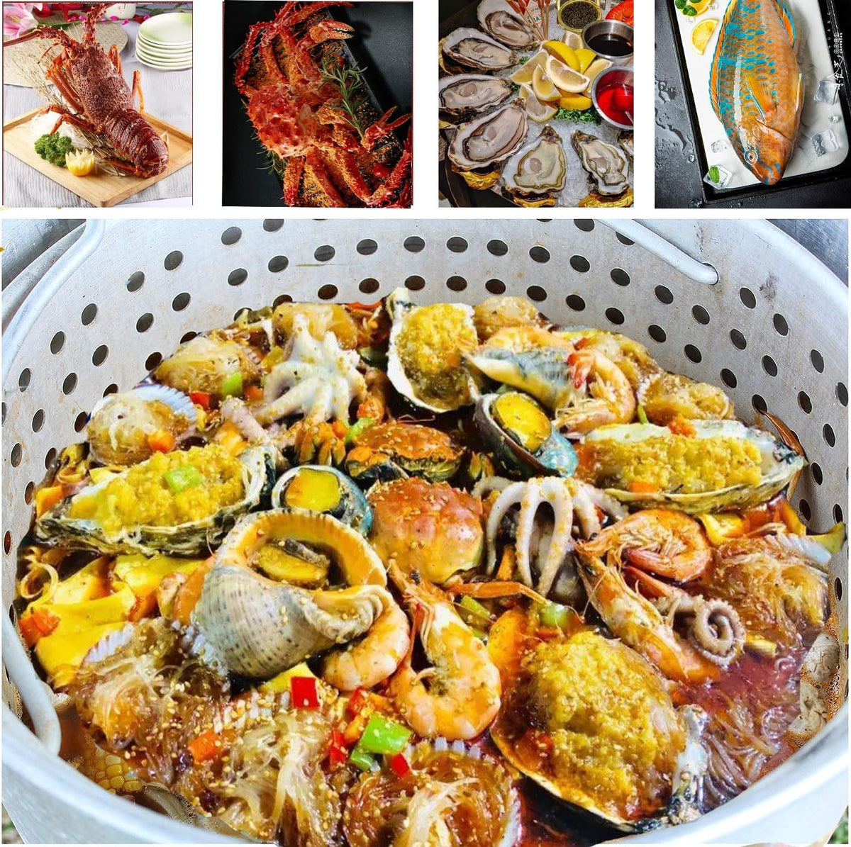 100Qt Aluminum Seafood Boil Pot with Strainer Basket and Propane Stove Burner J8674