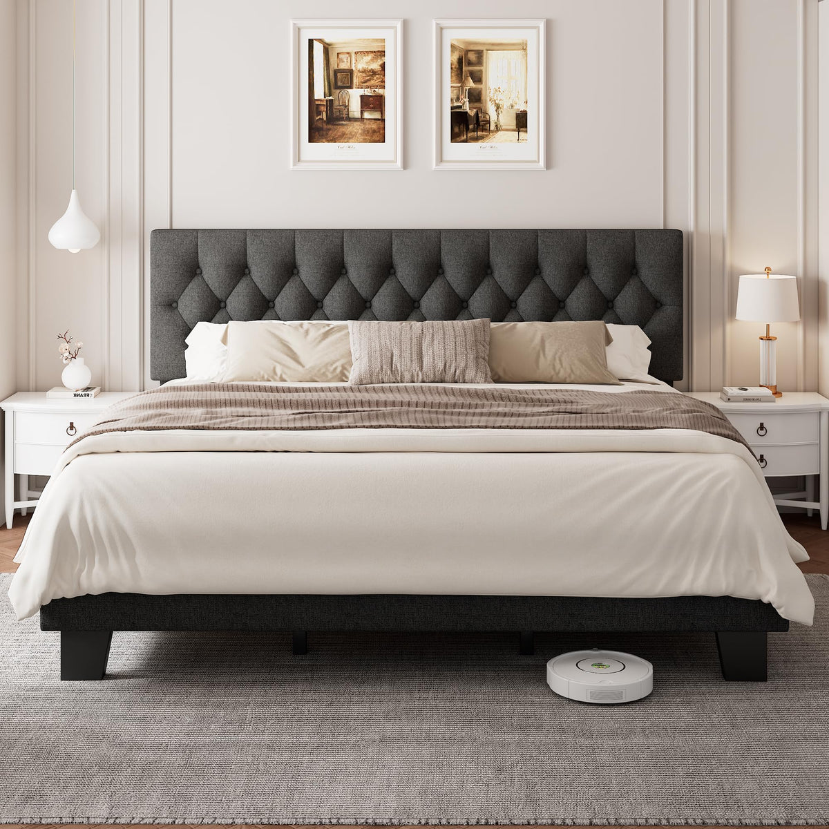 King Size Upholstered Platform Bed with Headboard I772638