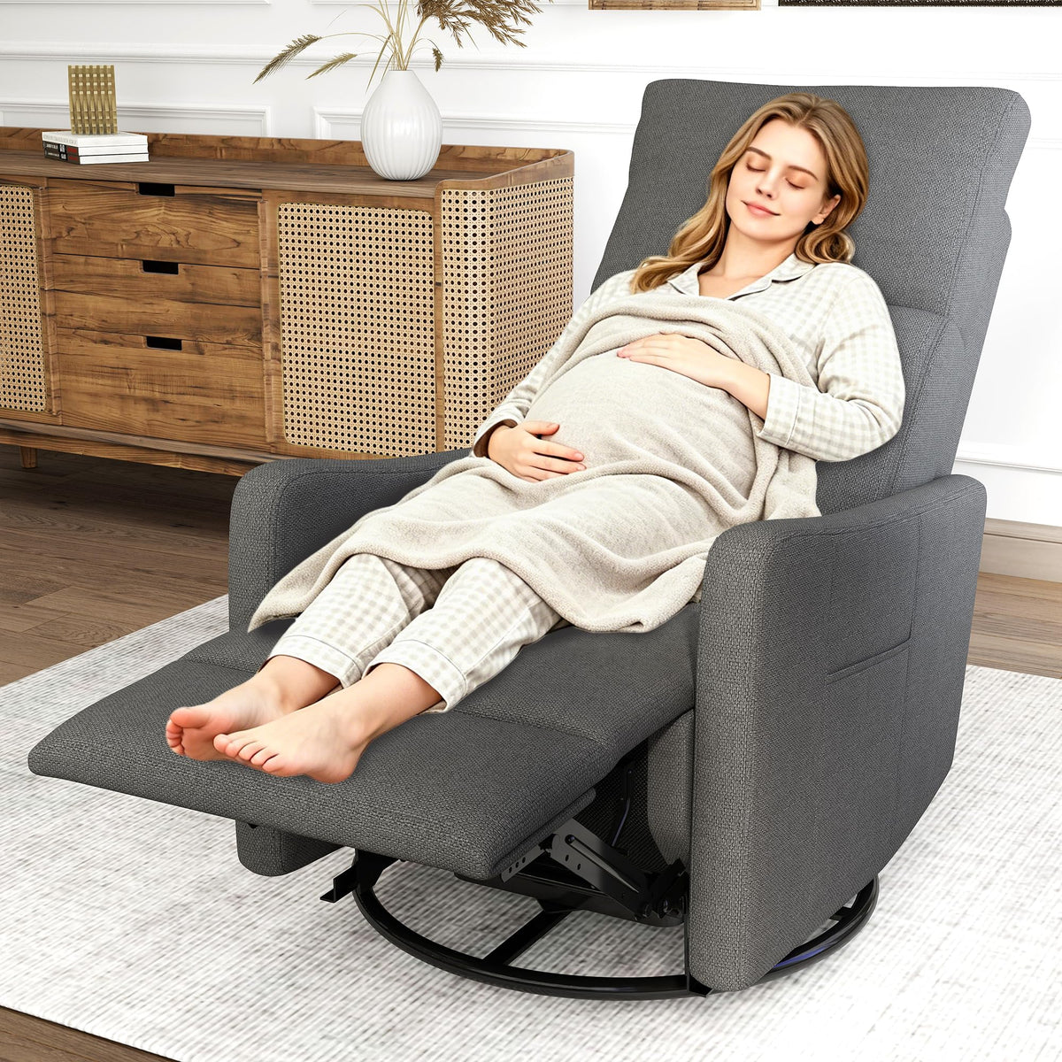 Dark Gray Velvet Swivel Recliner Chair B2769